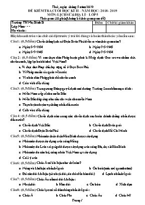 Bài kiểm tra Cuối học kỳ II môn Lịch sử và Địa lí Lớp 5 - Năm học 2018-2019 (Có đáp án)
